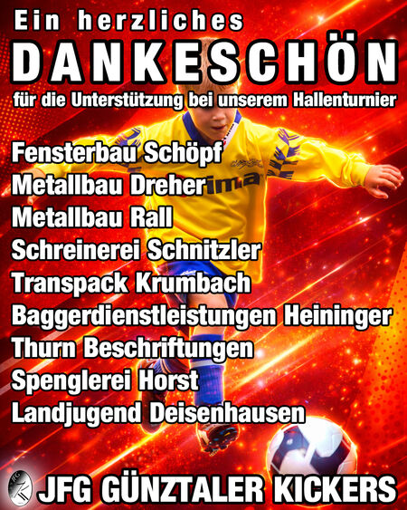 Danke für die Unterstützung des Hallenturniers der JFG Günztaler Kickers